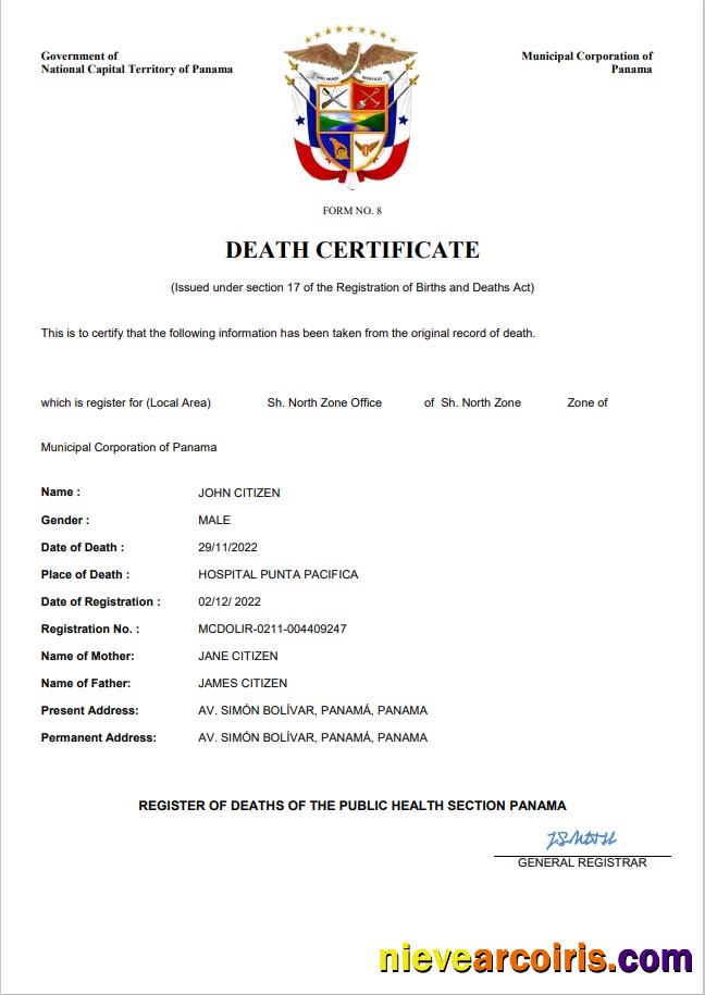 Panama death certificate